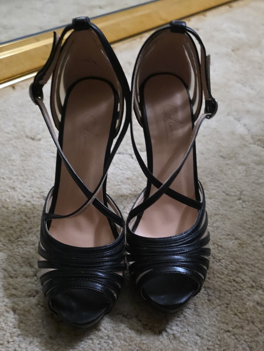 Women's Black Strappy Open-Toe Heels